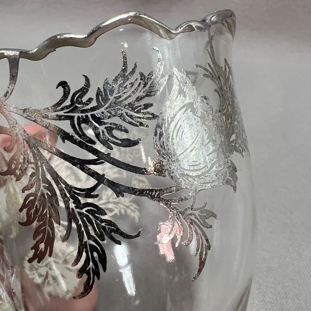 Silver City Poppy‎ Flanders Clear Glass Silver Overlay Vintage Creamer Sugar Set